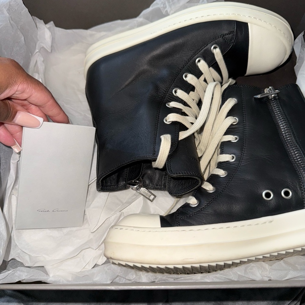 Rick Owens black leather high top sneakers size 37